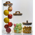 Borosilicate glass storage jar with wood lid